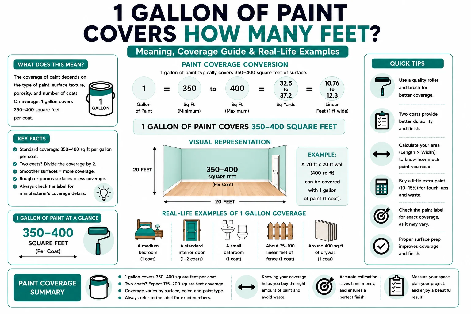 1 gallon of paint covers how many feet