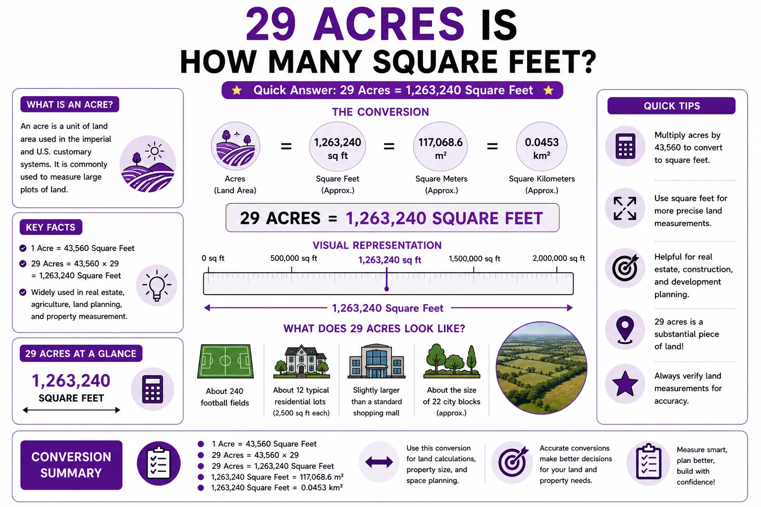 29 acres is how many square feet