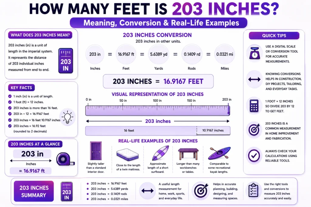 how many feet is 203 inches