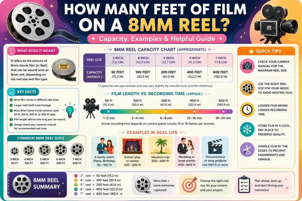 how many feet of film on a 8mm reel