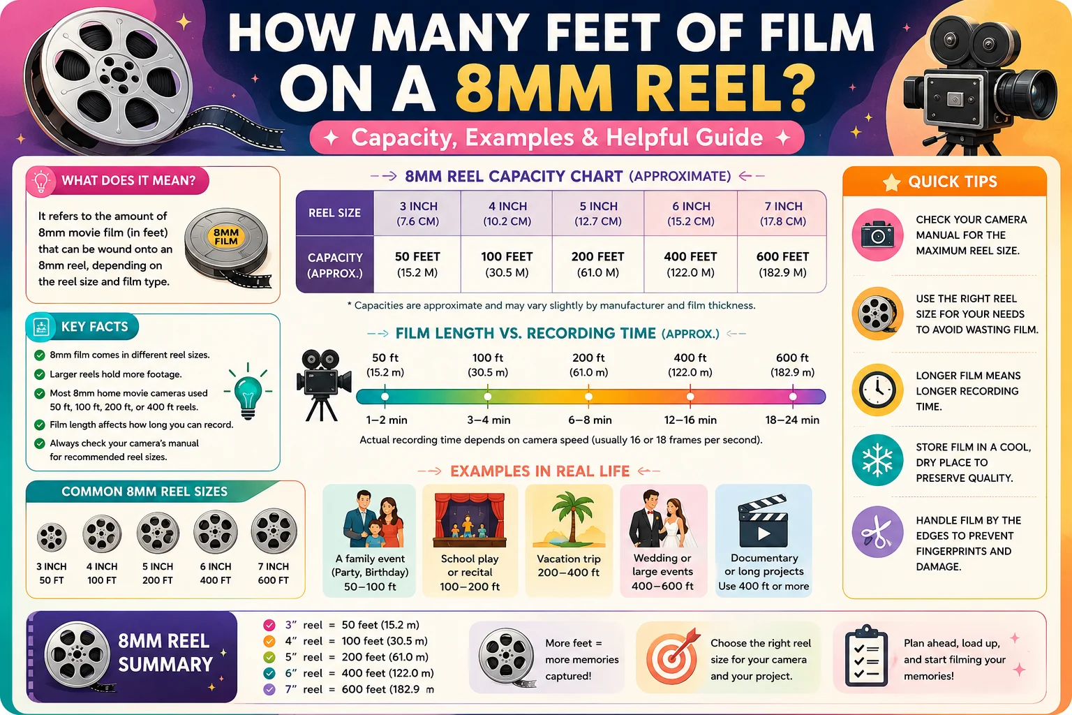 how many feet of film on a 8mm reel