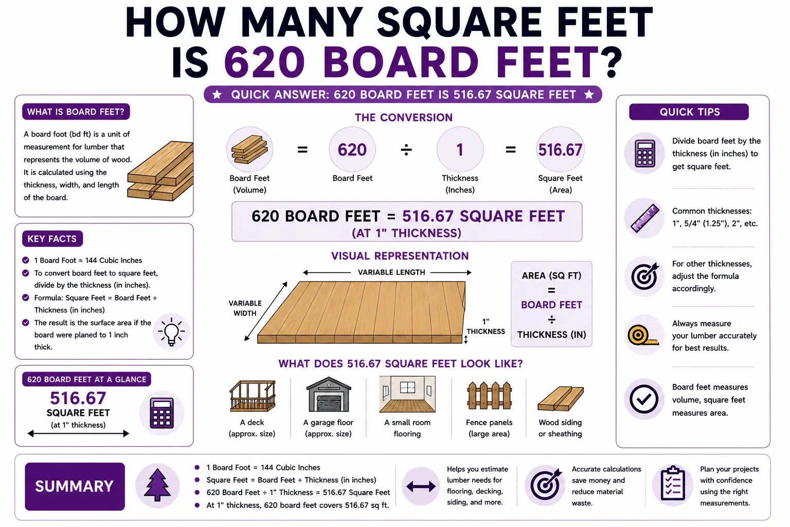how many square feet is 620 board feet