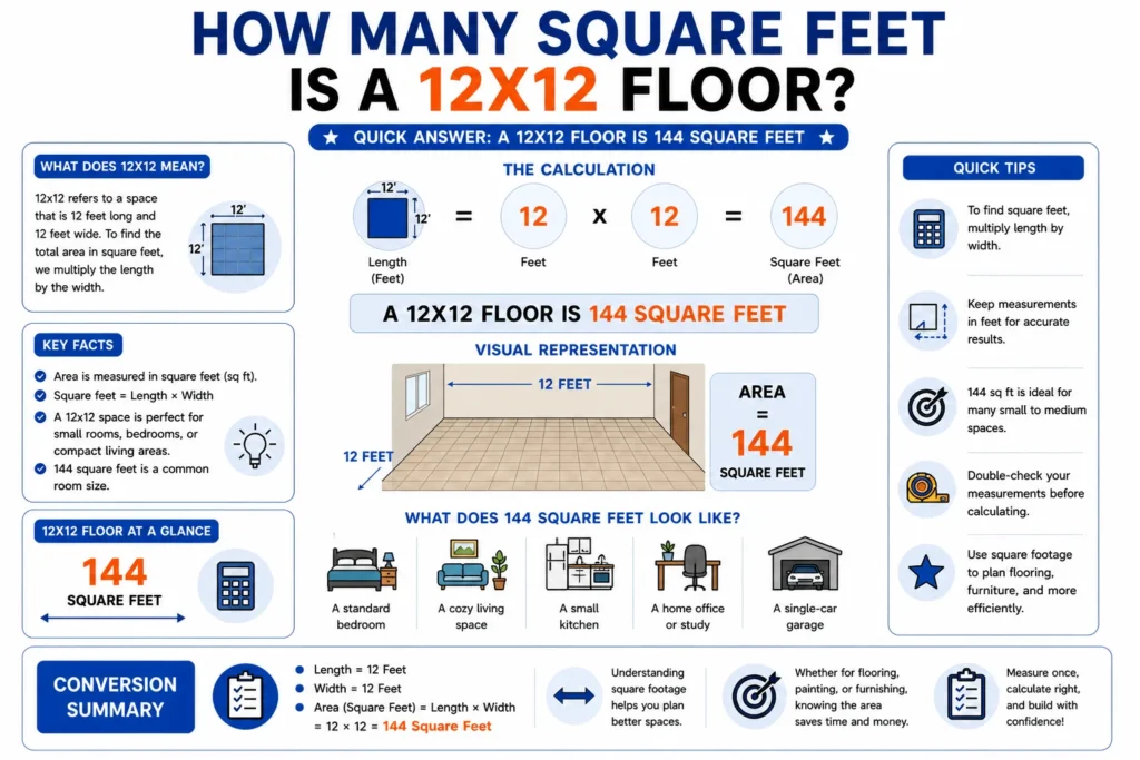 how many square feet is a 12x12 floor