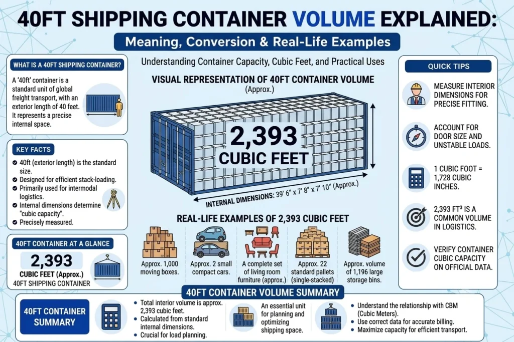 how many cubic feet in 40ft container