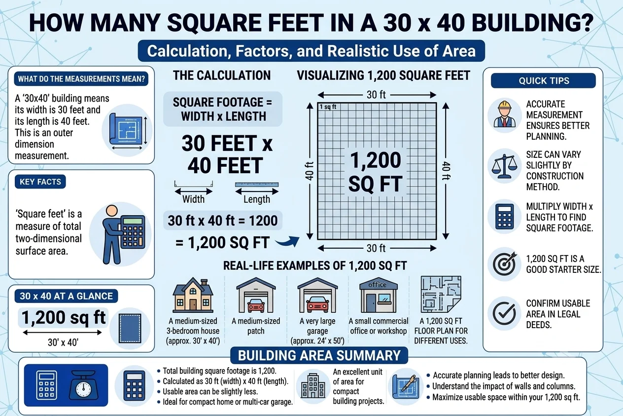 how many square feet in a 30 x 40 building
